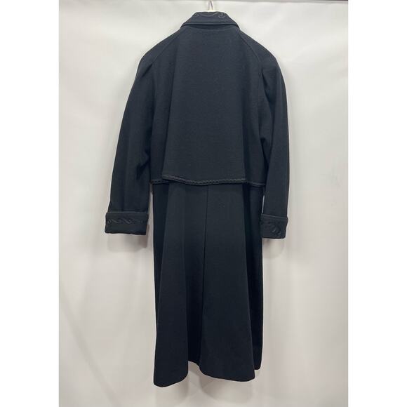Vintage 90s Lorovi Petites Black Wool Long Cape Coat Womens 16P Made‎ in USA - Picture 3 of 6